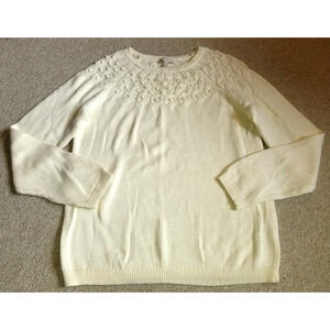 Womens Sweater-TALBOTS-ivory 100% cotton cable-knit pullover Classic preppy-S